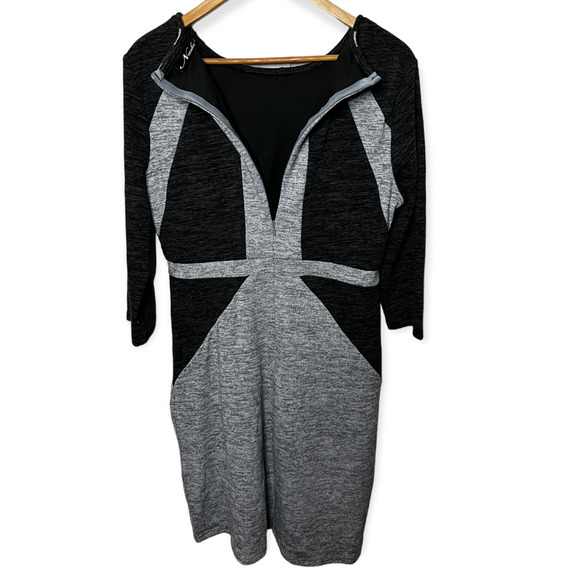 Neesha Women's Heathered Dark & Light Gray Knit Sweater Dress Round Neck Size L - Picture 10 of 14